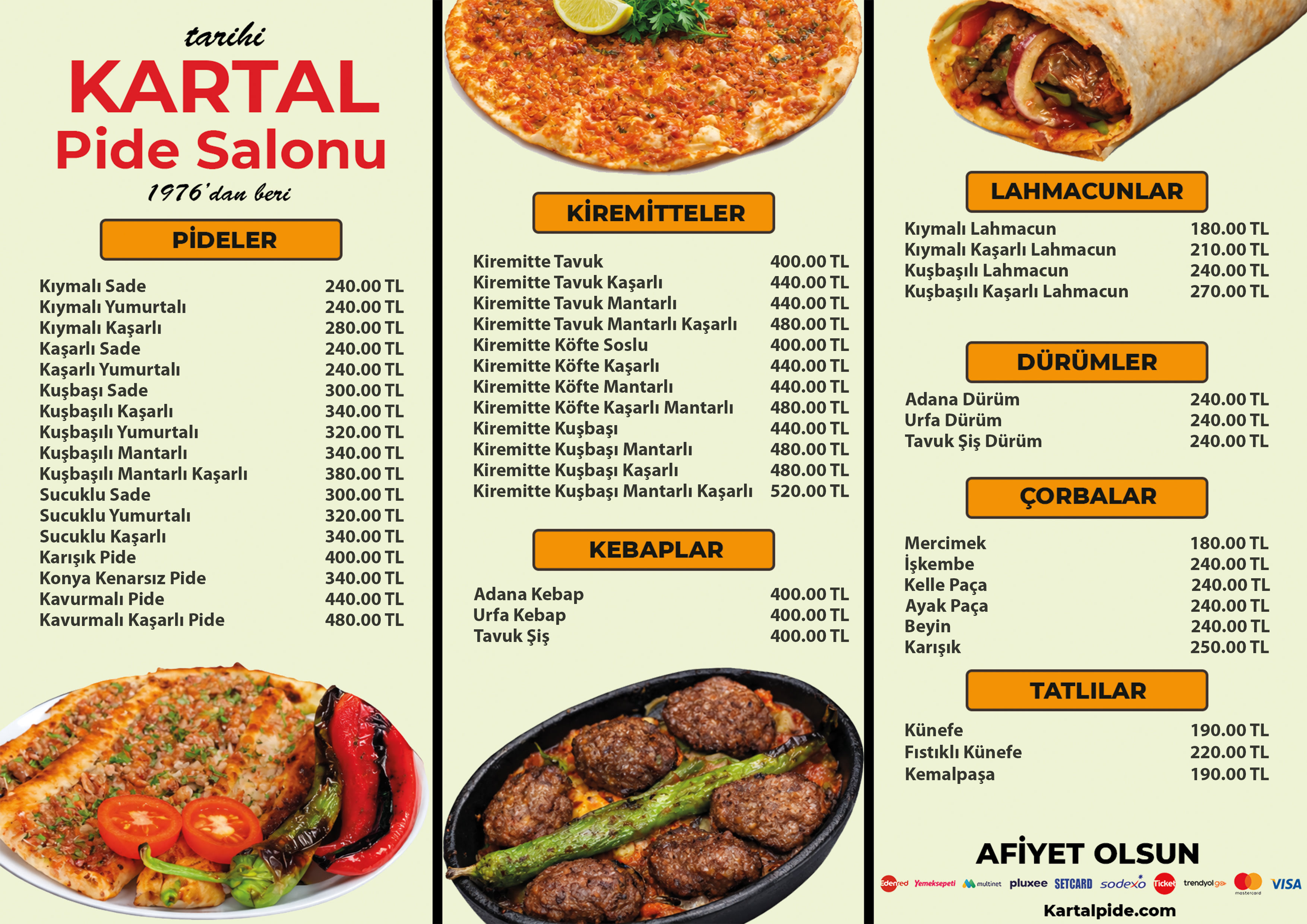 Kartalpide Menü - Gültepe, Levent, Boğaziçi, Tepecik