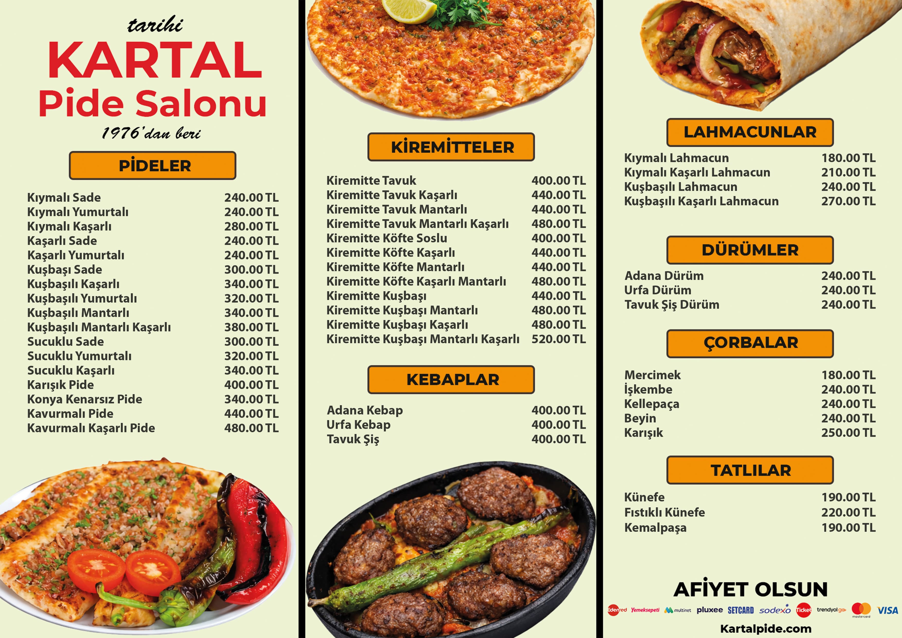 Kartalpide Menü - Gültepe, Levent, Boğaziçi, Tepecik